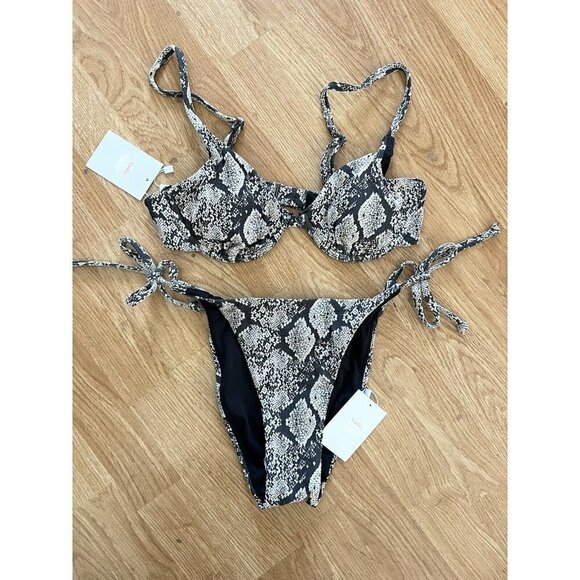 Andie Bikini Top Snake Print Black/Cream Sicily Top String Bikini NWTS 1D - Picture 6 of 13